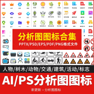 ai/ps分析图素材图标集合景观建筑立面插画场景AI矢量图形设计